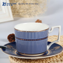 Blue Stripe Royal Design Haute qualité en porcelaine en ossature en Chine Tea Coffee Cup and Saucer Set